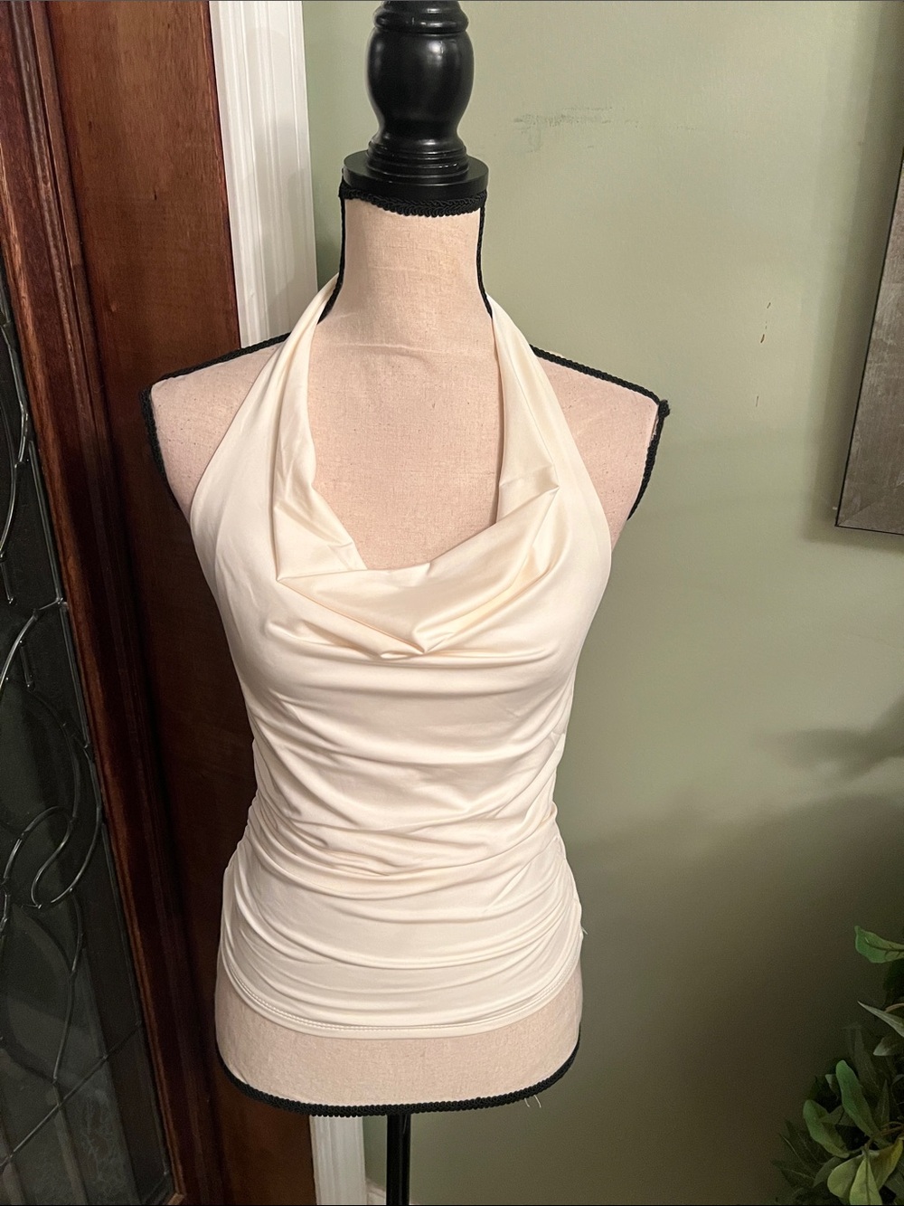 Satin Cowl Halter Camisole in Cream
